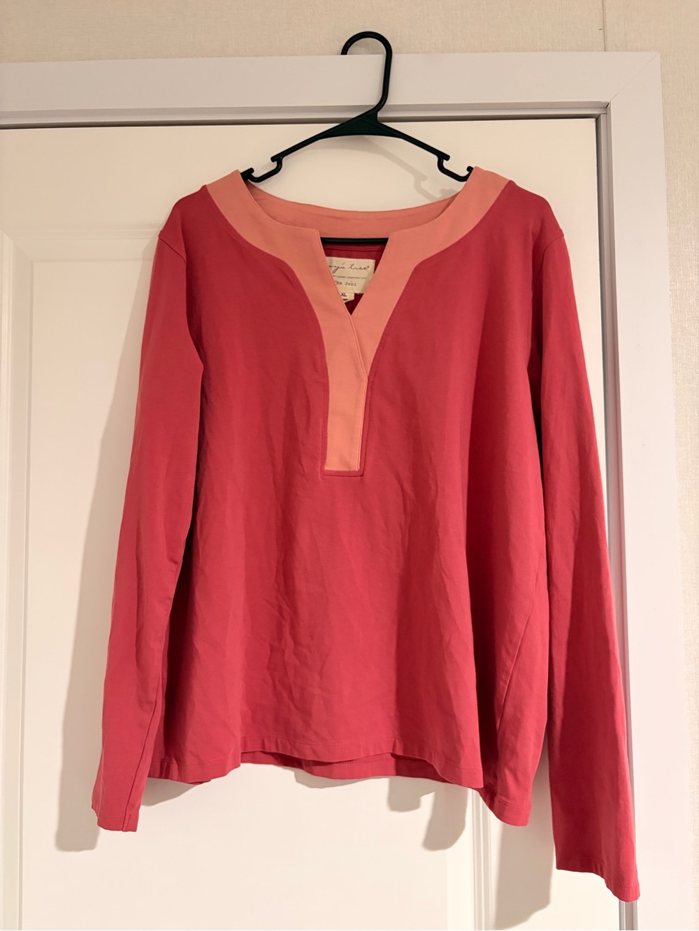 Evy’s Tree Coral Pink Contrast V-Neck Women's Top
